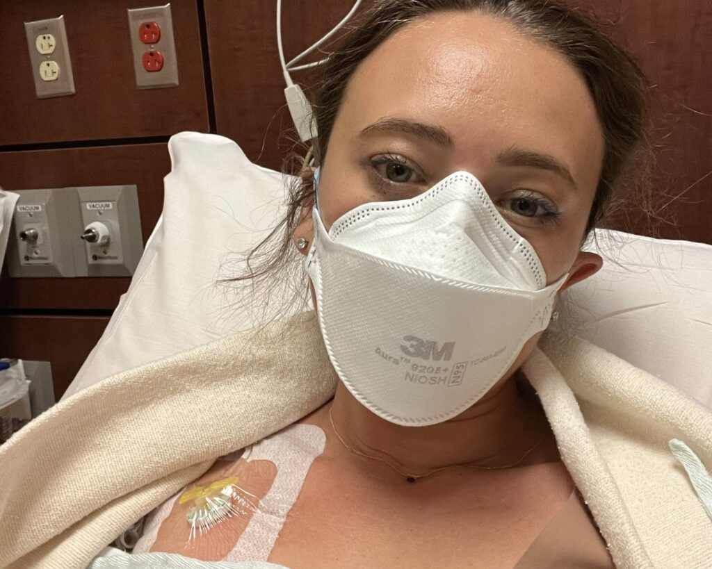 Emily Levy of Mighty Well post surgery with a port catheter