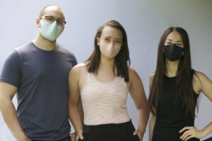 Mighty Well Co-Founders Yousef Emily Maria in Mighty Well Masks