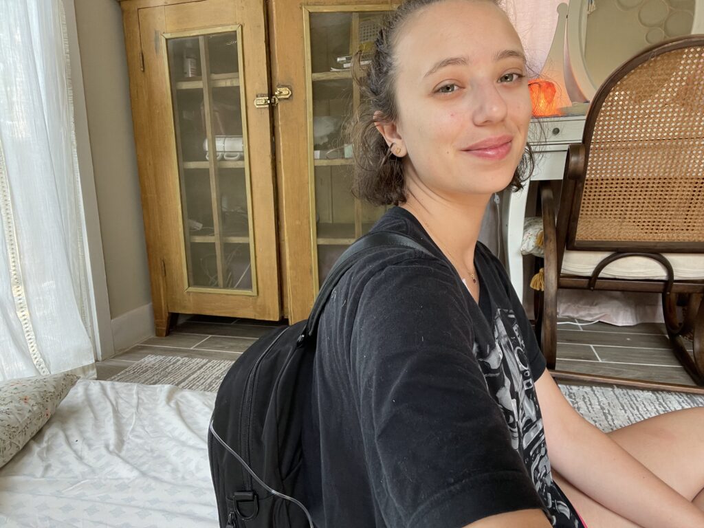 Mighty Well co-founder Emily Levy shows off her deaccessed port catheter